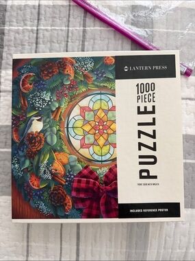 Lantern Press 1000-Piece Puzzle - Colorful Holiday Wreath (Red, Green, Blue)